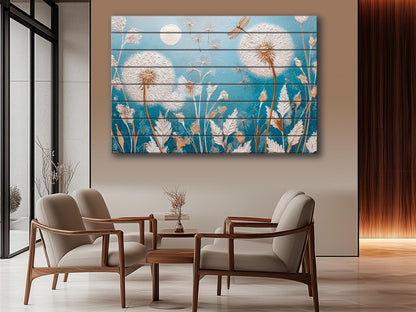 Dandelion Wall Art – Rustic Wood Print | Floral Wood Decor on Smooth Linden