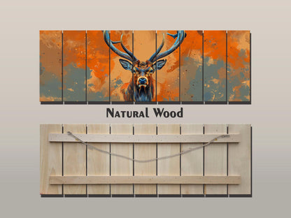 Wood Wall Art – Majestic Deer Print on Natural Wood with Rustic Grain Texture
