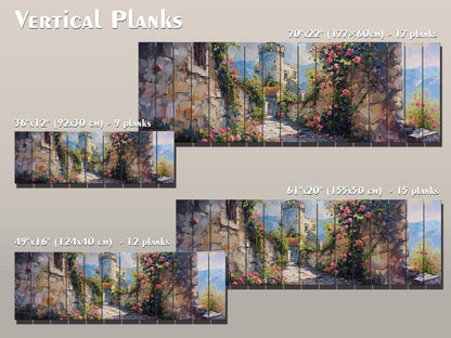 Rustic Wood Wall Art – Flower Pathway Print on Natural Wood Plank Decor
