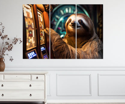 Sloth Canvas Print – Casino Wall Art | Slot Machines Decor | Framed Canvas Art Ready to Hang
