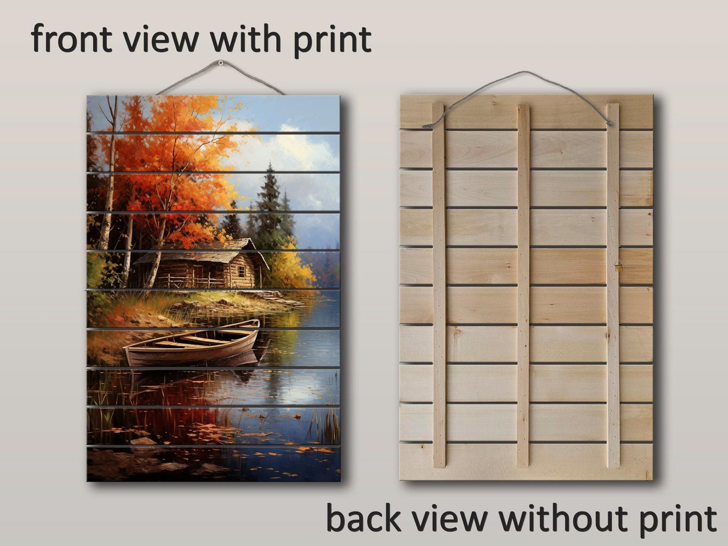 Rustic Cabin Wall Art – Autumn Landscape Print on Wood | Farmhouse Wall Decor
