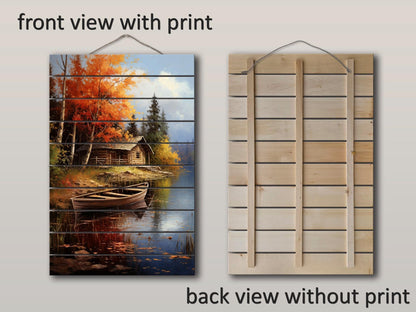 Rustic Cabin Wall Art – Autumn Landscape Print on Wood | Farmhouse Wall Decor