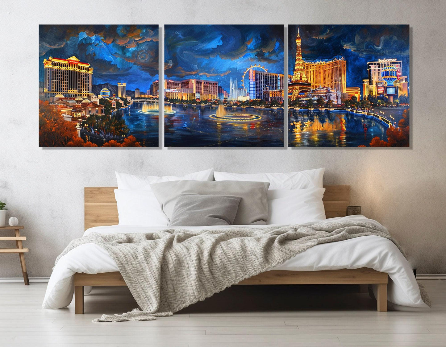 Las Vegas Canvas Print – Gallery Wrapped Cotton Canvas With Night Las Vegas Panorama Art