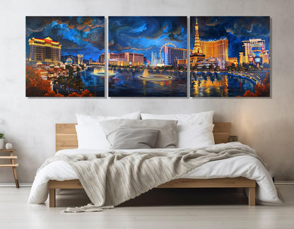 Las Vegas Canvas Print – Gallery Wrapped Cotton Canvas With Night Las Vegas Panorama Art