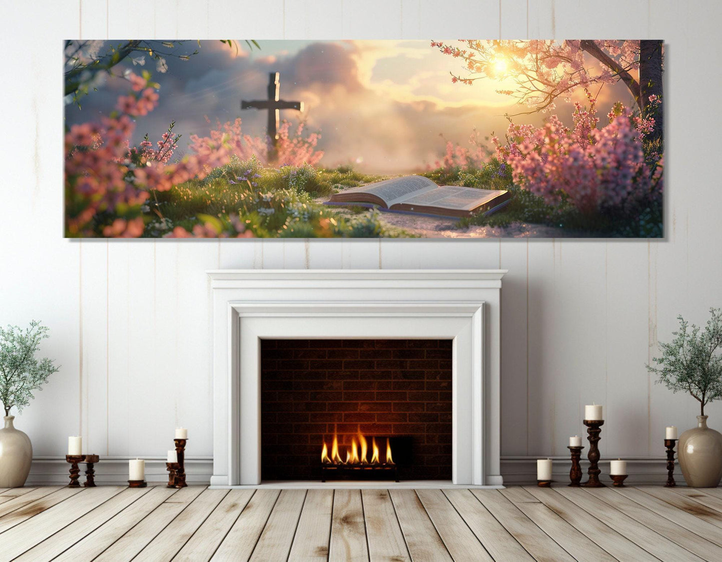 Religious Wall Art – Bible Canvas Print with Cross Canvas Art | Framed Ready to Hang
