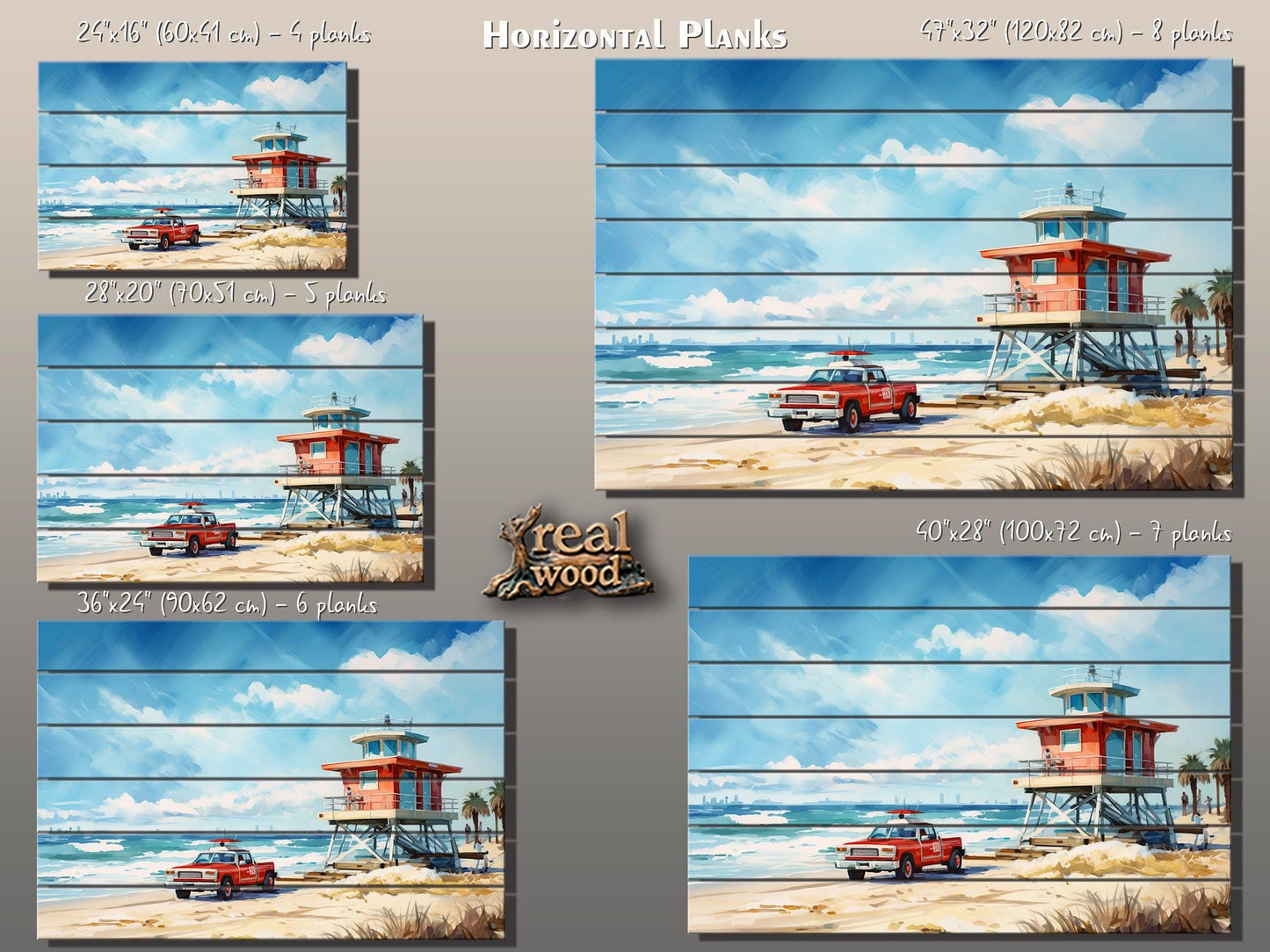 Lifeguard Tower Painting - Natural Wood Wall Art | Scenic Beach Cabin Decor