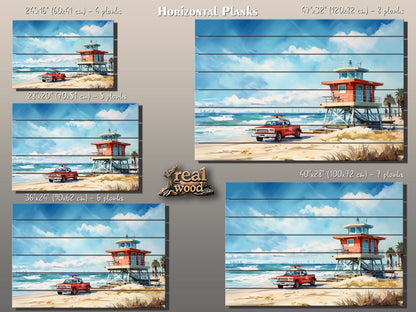 Lifeguard Tower Painting - Natural Wood Wall Art | Scenic Beach Cabin Decor