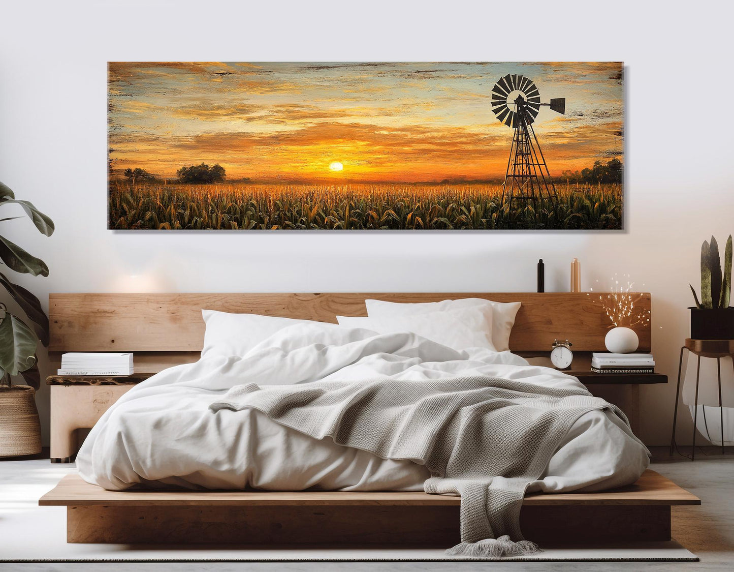 Sunset Over Cornfield Canvas - Farmhouse Wall Decor | Framed Ready to Hang