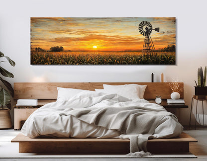 Sunset Over Cornfield Canvas - Farmhouse Wall Decor | Framed Ready to Hang