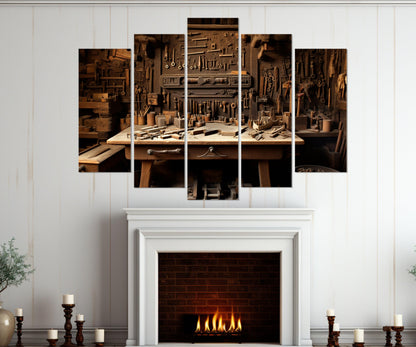 Woodworking Wall Art – Vintage Tools Print | Carpenter Gift | Framed Canvas Print