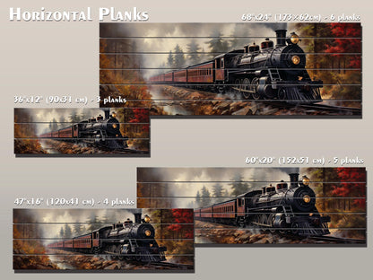 Rustic Steam Train Painting – Natural Wood Wall Art With Unique Wood Grain
