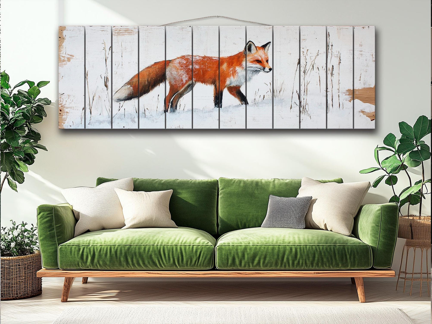 Rustic Wood Wall Art - Sly Fox in Snow Painting Printed on Wood, Hunting Wall Art, Forest Animals Print, Hunter Gift, Forest Cabin Decor