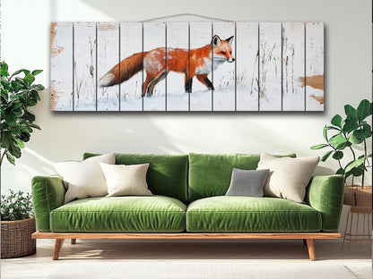 Rustic Wood Wall Art - Sly Fox in Snow Painting Printed on Wood, Hunting Wall Art, Forest Animals Print, Hunter Gift, Forest Cabin Decor