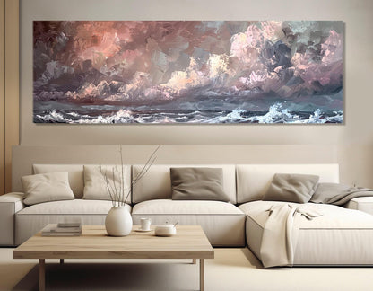 Abstract Canvas Print – Stormy Sea Art with Soft Pink Wall Decor | Ready to Hang