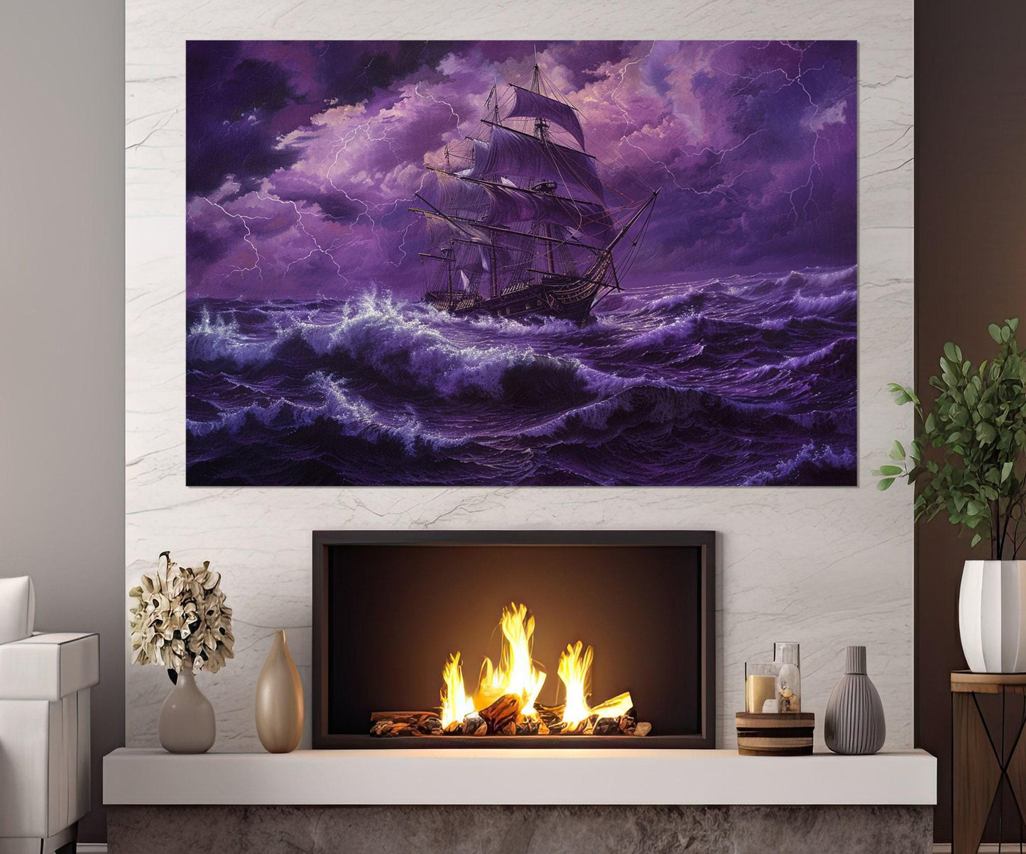 Vintage Sailing Ship Canvas – Stormy Sea Painting | Framed & Ready to Hang