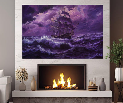 Vintage Sailing Ship Canvas – Stormy Sea Painting | Framed & Ready to Hang