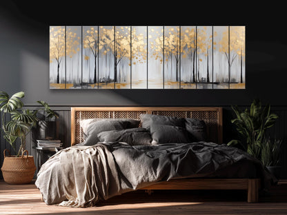 Winter Trees with Golden Leaves Print on Wood - Luxury Wall Art
