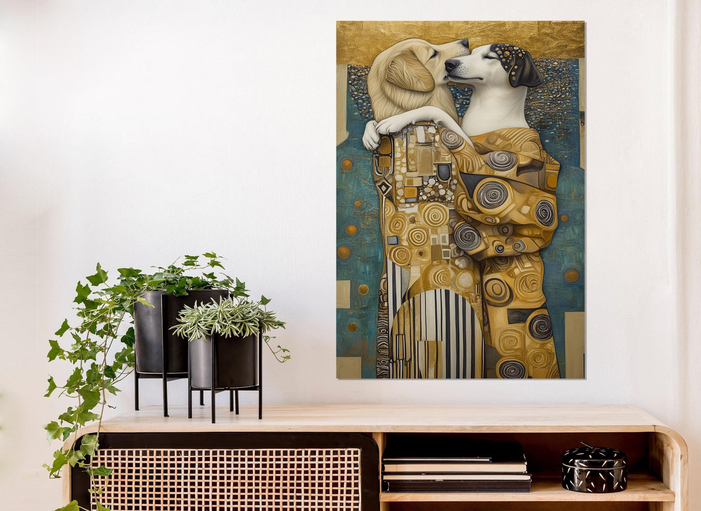 Dogs Kiss Canvas Print – Gustav Klimt Style Art | Funny Dogs Wall Art, Ready to Hang