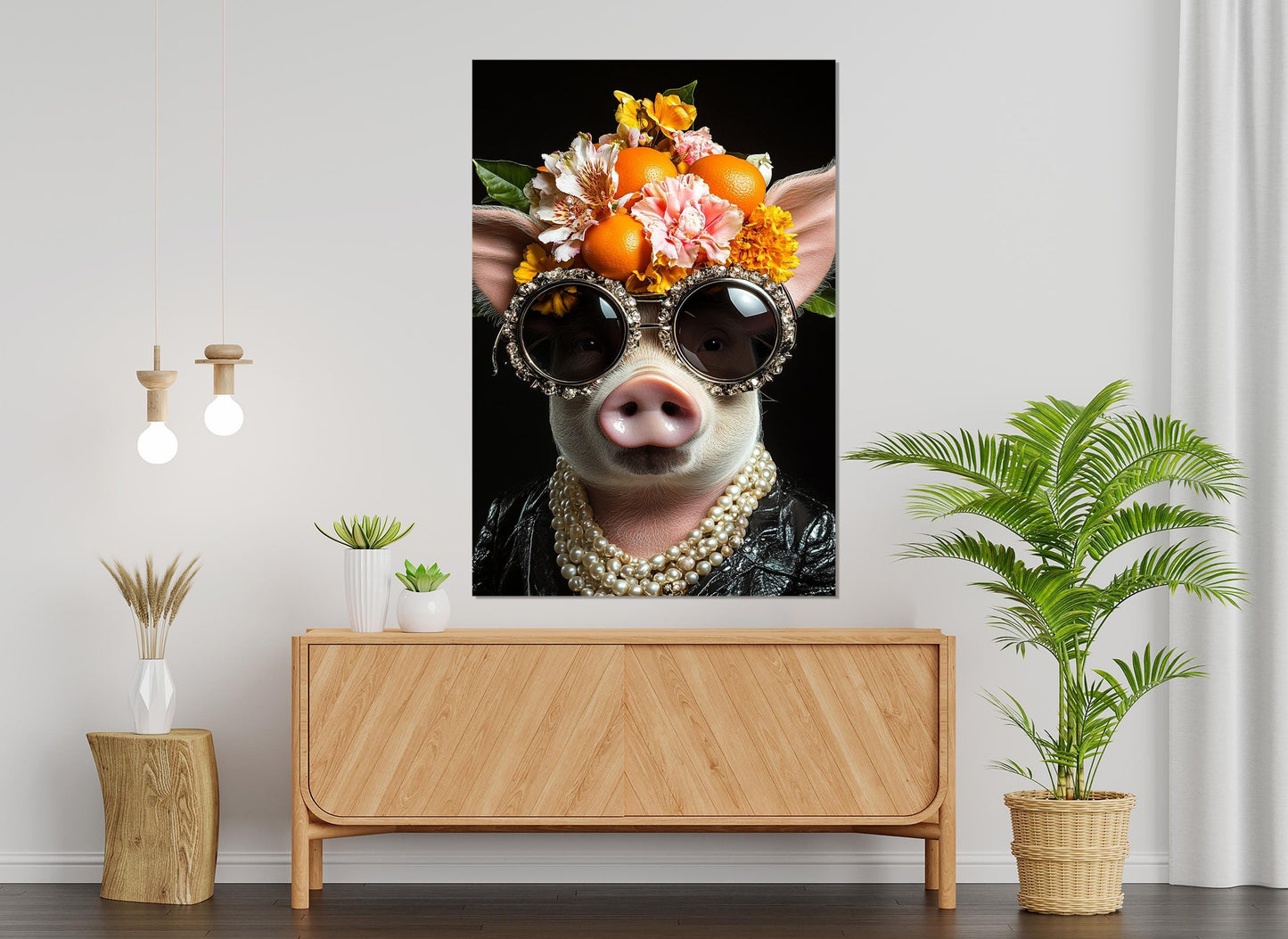 Pig Canvas Print - Cool Lady Pig Wall Art | Framed Party Portrait on Canvas