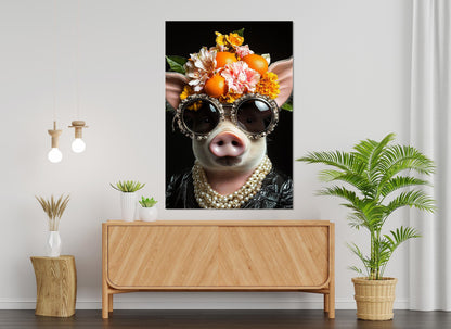 Pig Canvas Print - Cool Lady Pig Wall Art | Framed Party Portrait on Canvas
