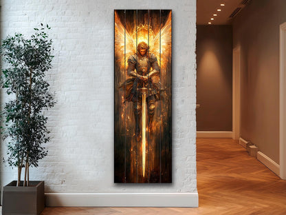 Saint Michael the Archangel Painting Printed on Natural Wood – Rustic Religious Print, Christian Wall Decor, Religious Wall Art