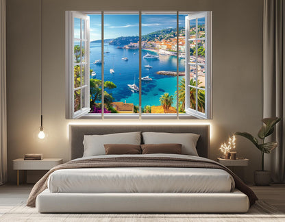 French Riviera Canvas Print - Open Window Scenic Cote d'Azur Wall Art, Ready to Hang