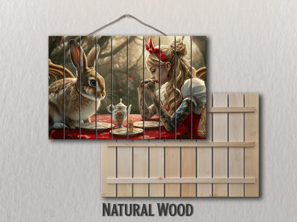 Alice in Wonderland Print – Abstract Wood Wall Art on Natural Plank Decor