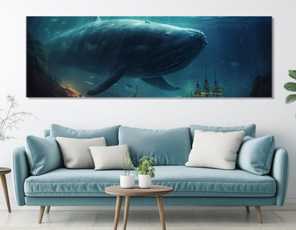 Abstract Whale Canvas Print, Large Underwater Wall Art, Framed and Ready to Hang