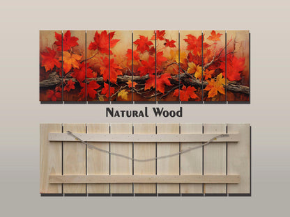 Wood Wall Art - Large Natural Wood Print Featuring Autumn Tree Branch Floral Design