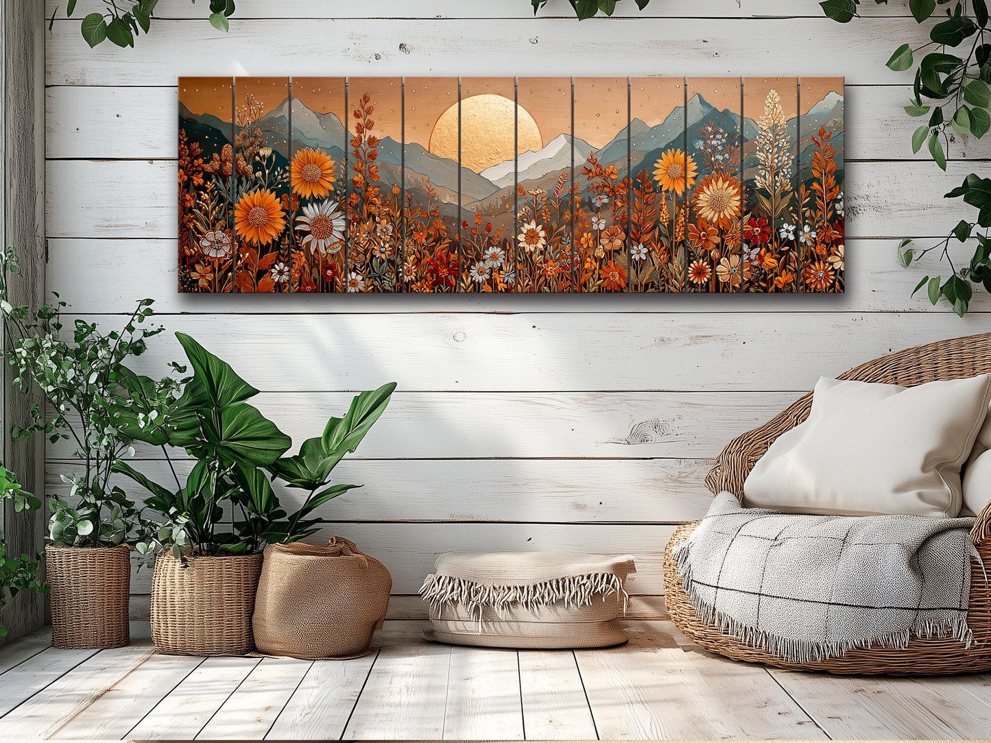 Wood Landscape Print – Earthy Wildflower Art | Rustic Wall Decor on Wood Panel