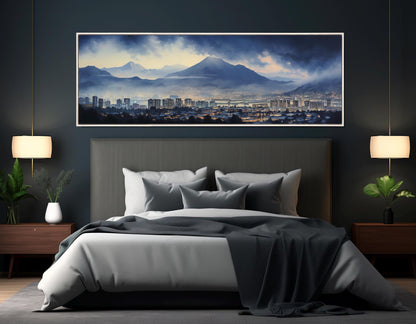 Misty Quito Canvas Print – Abstract Quito Skyline Painting | Framed & Ready to Hang