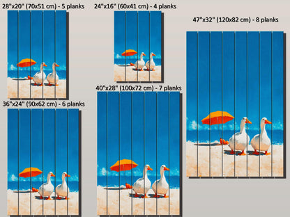 Wood Wall Art – Two Geese Sunbathing | Minimalist Farmhouse Wall Decor on Wood Planks