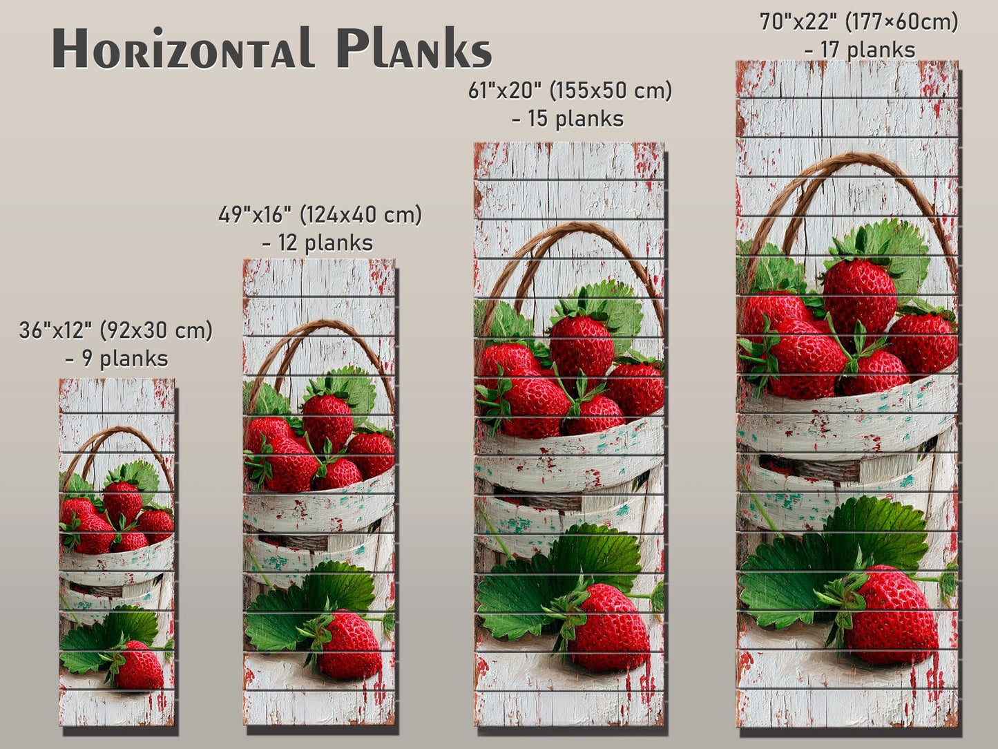 Rustic Wood Wall Art – Strawberry Basket Print | Farmhouse Wall Decor & Cozy Kitchen Decoration