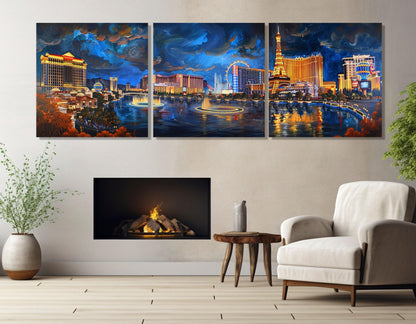 Las Vegas Canvas Print – Gallery Wrapped Cotton Canvas With Night Las Vegas Panorama Art