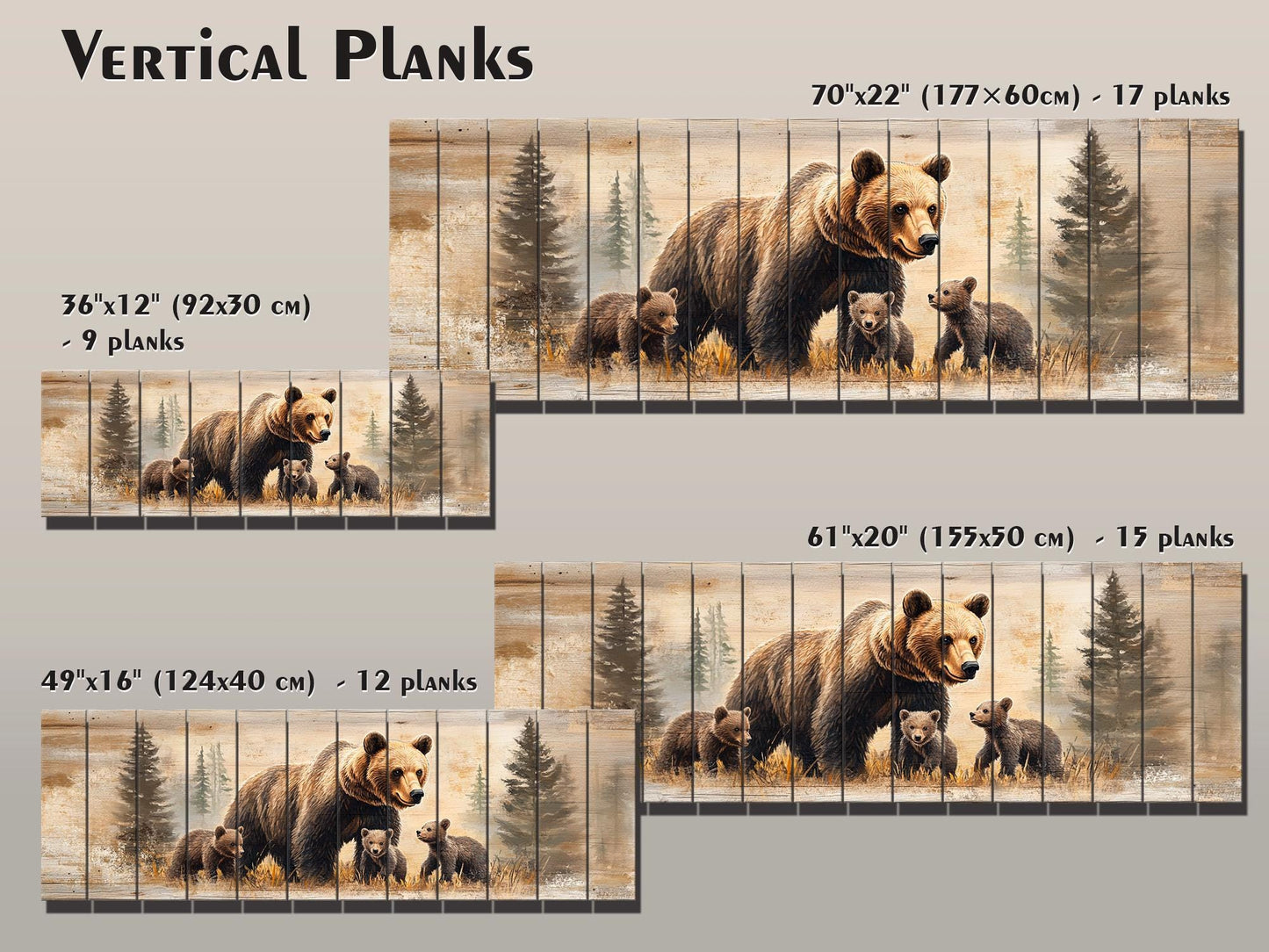 Rustic Wood Wall Art | Bear Family Artwork on Natural Wood - Cozy Rustic Cabin Decor