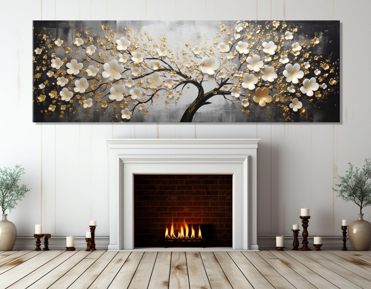 Gold Blossom Canvas Luxury Wall Art - Floral Bedroom Print | Ready to Hang