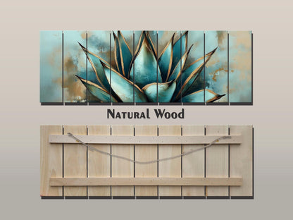 Agave Cactus Wall Art – Abstract Agave Print on Natural Wood | Rustic Boho Decor
