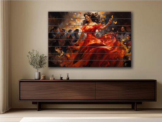 Wood Wall Art – Flamenco Dance Print on Natural Wood | Vintage Bar Painting Decor
