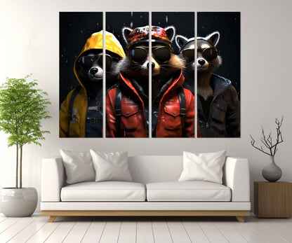 Raccoons Canvas Print – Cool Raccoons Poster in Leather Jacket Art | Ready to Hang
