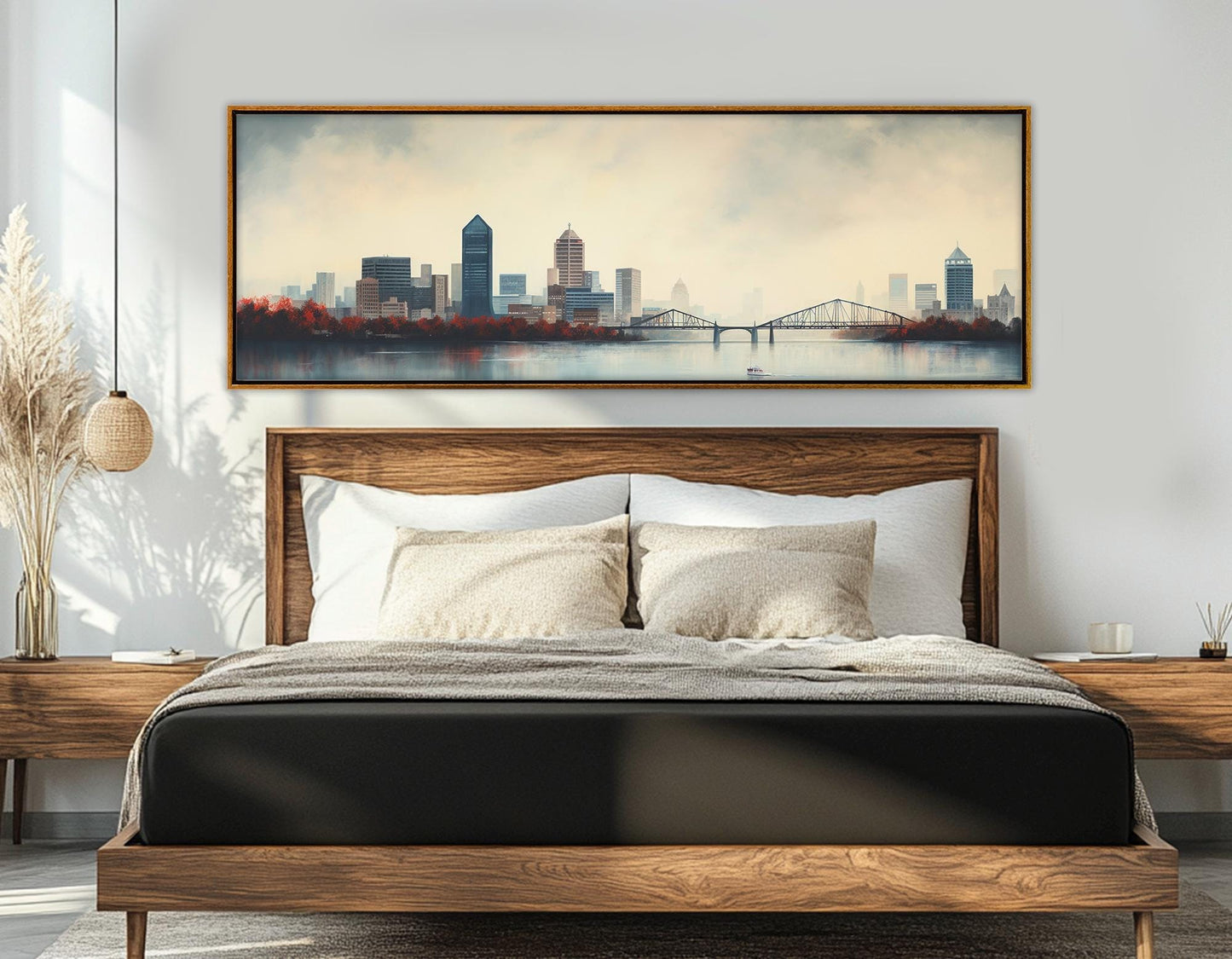 Louisville Skyline Canvas – Misty Cityscape Decor | Framed Canvas Print Ready to Hang