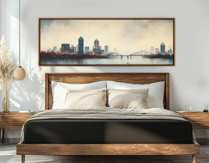 Louisville Skyline Canvas – Misty Cityscape Decor | Framed Canvas Print Ready to Hang