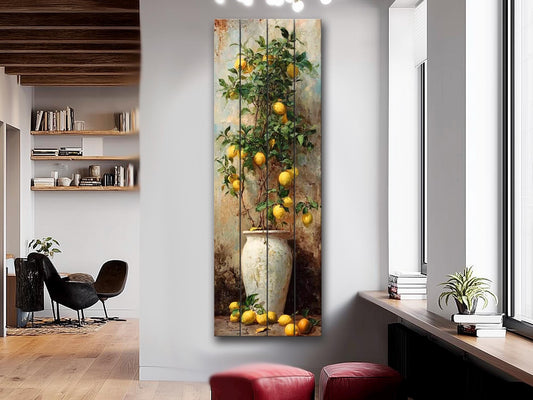 Lemon Tree Print Wood – Rustic Farmhouse Kitchen Decor with Vintage Lemon Artwork