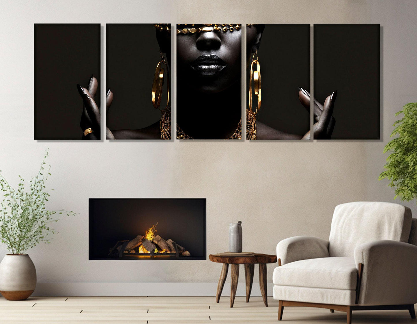 African Woman Canvas – Gold Jewelry Painting | Framed Canvas Print Ready to Hang
