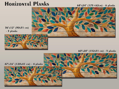 Tree of Life Wall Art - Handcrafted Wood Wall Decor with Colorful Rustic Tree Print