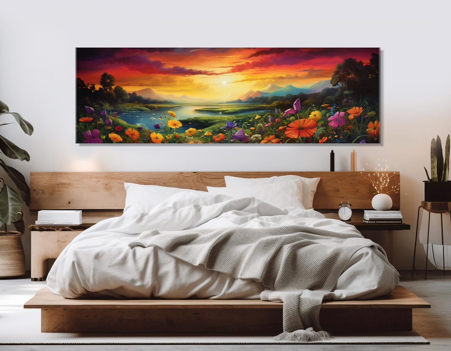 Wildflowers Field Canvas Print – Panoramic Nature Wall Art | Framed & Ready to Hang