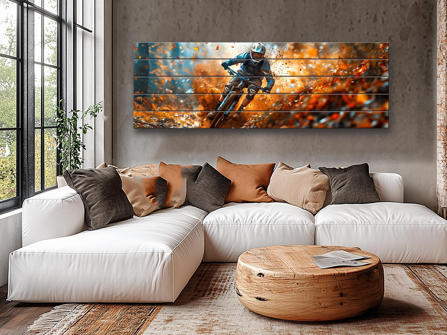 Mountain Biker Print – Natural Wood Wall Art | Outdoor Sports Decor
