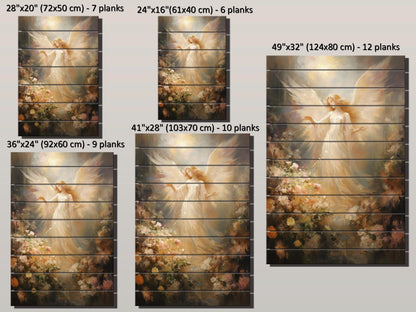 Angel Wood Print – Rustic Spiritual Art on Natural Wood Planks | Religious Wall Decor