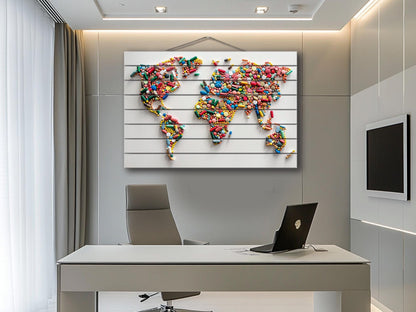 Wood Wall Art - Abstract World Map | Pharmacy Wall Decor & Pharmacist Gift Idea