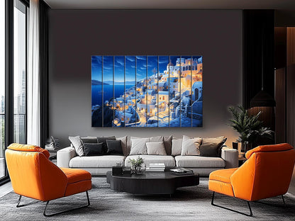 Santorini Wood Art - Abstract Santorini Painting on Wood | Greek Wall Art Decor