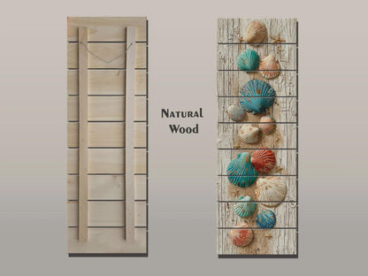 Rustic Wood Wall Art – Coastal Seashell Print on Natural Wood Planks